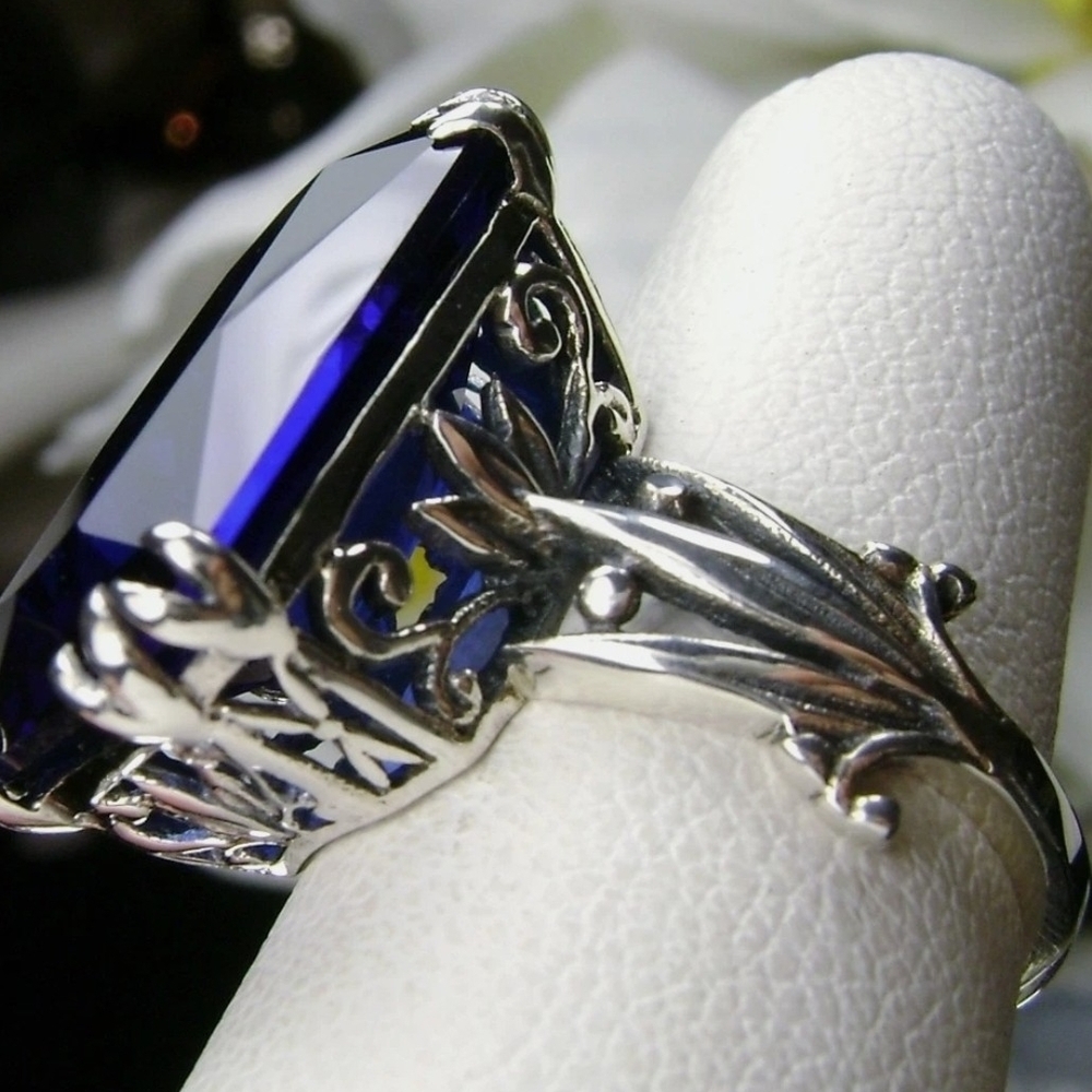 Large Rectangular Dark Blue Statement Ring - image 4